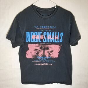 Biggie Smalls S T-Shirt Washed Black Tour Style Tee Japanese Text Rap Graphic
